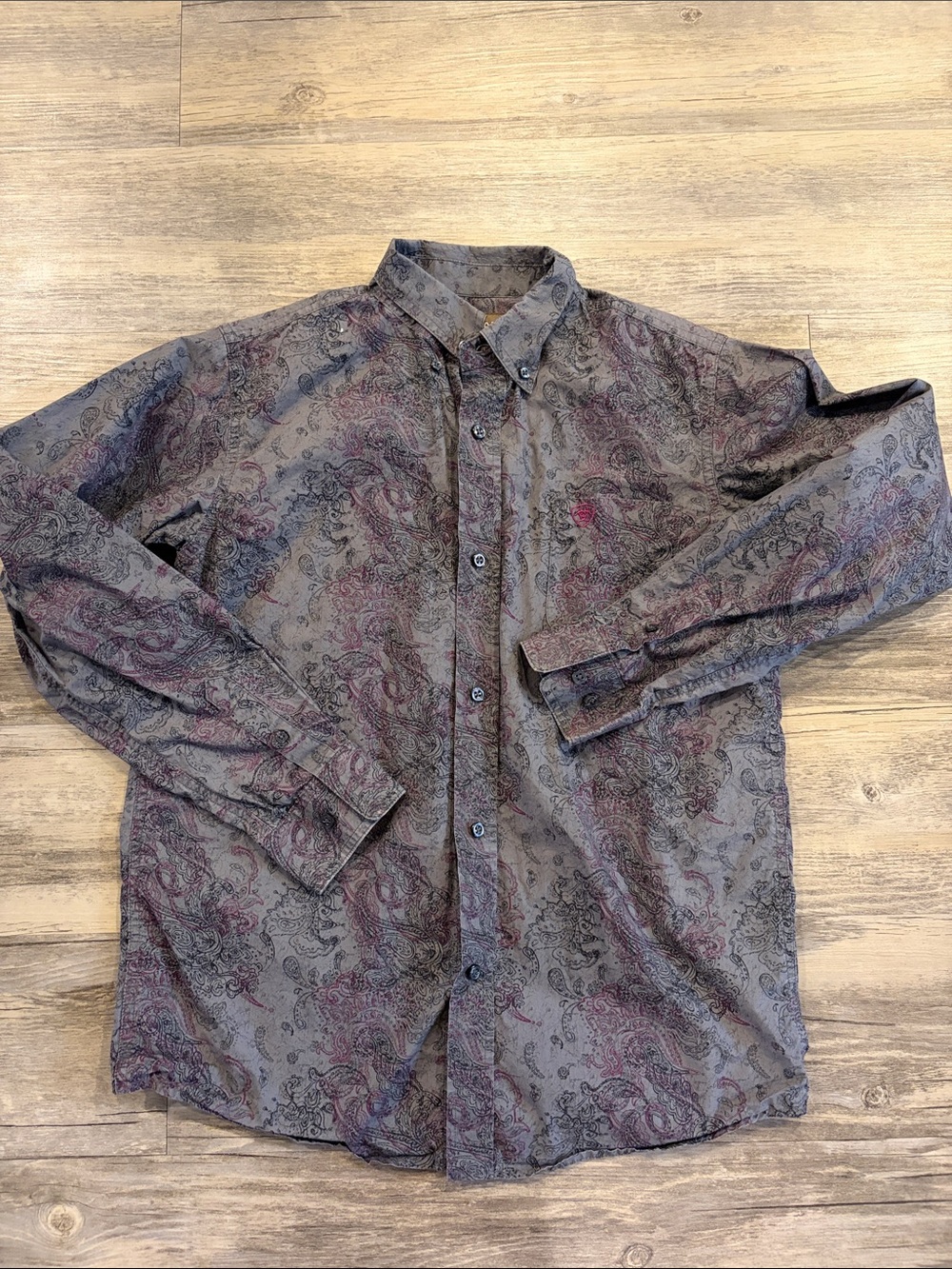 Ariat Kids Gray Paisley Button-Down Shirt with Burgundy Accents